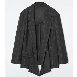 COS Womens Black Wool Blend Pinstripe Draped Open Front Blazer Jacket Sz‎ US 4